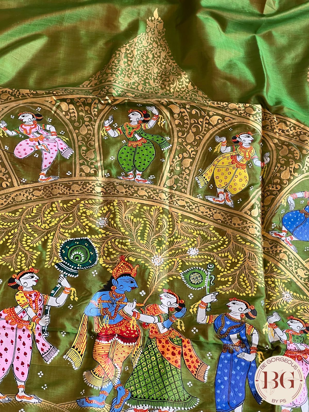 PATTACHITRA MULBERRY SILK Mehendi GREEN SA-PAT-MUL-GR435