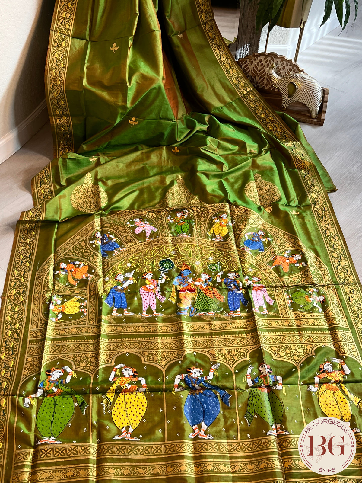 PATTACHITRA MULBERRY SILK Mehendi GREEN SA-PAT-MUL-GR435