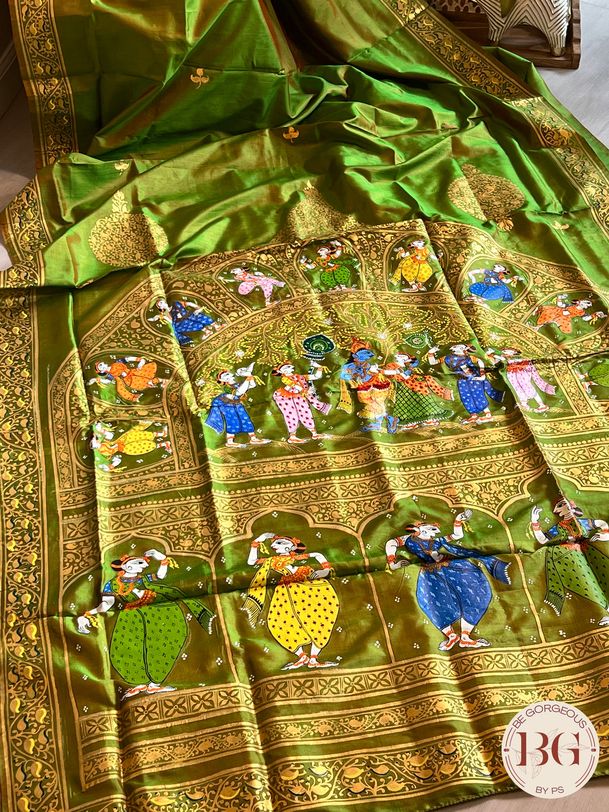 PATTACHITRA MULBERRY SILK Mehendi GREEN SA-PAT-MUL-GR435