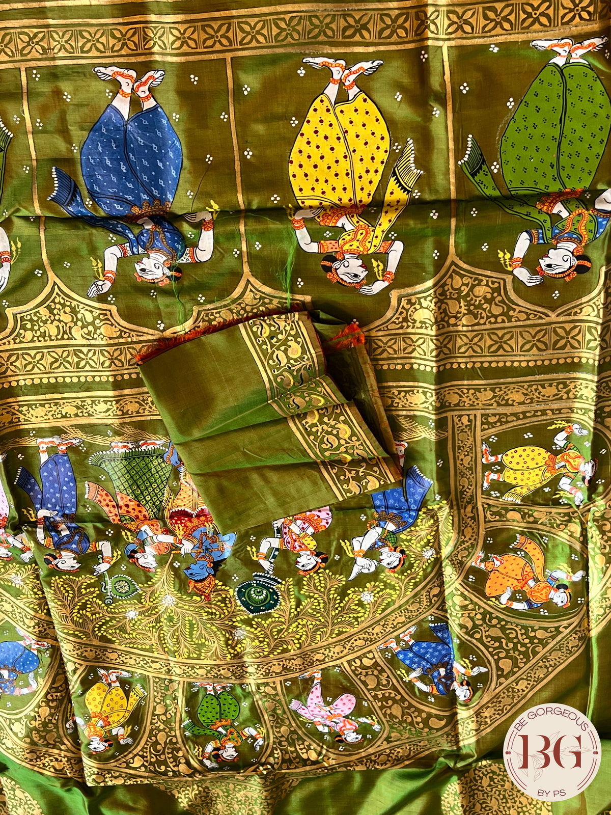 PATTACHITRA MULBERRY SILK Mehendi GREEN SA-PAT-MUL-GR435