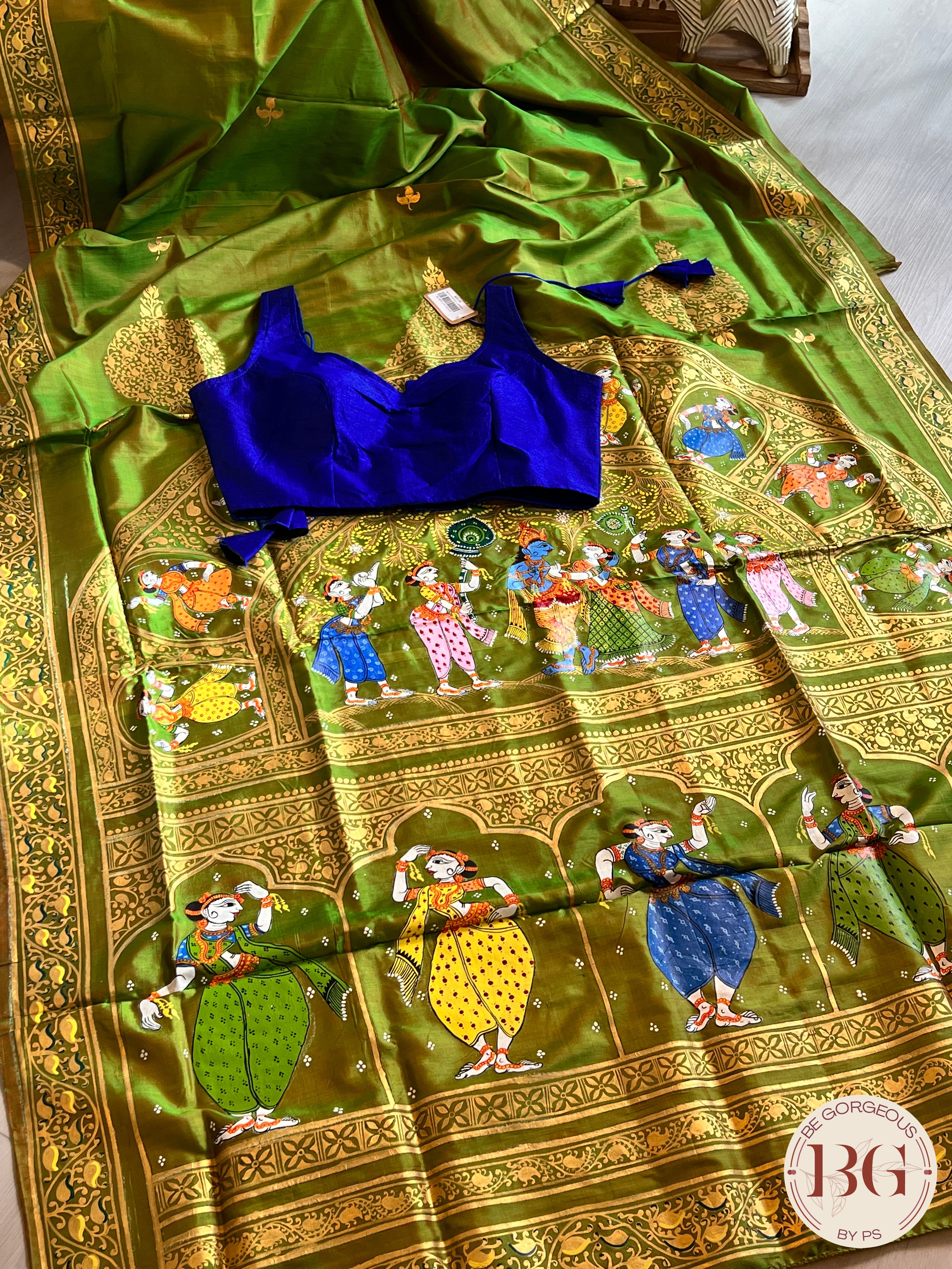 PATTACHITRA MULBERRY SILK Mehendi GREEN SA-PAT-MUL-GR435