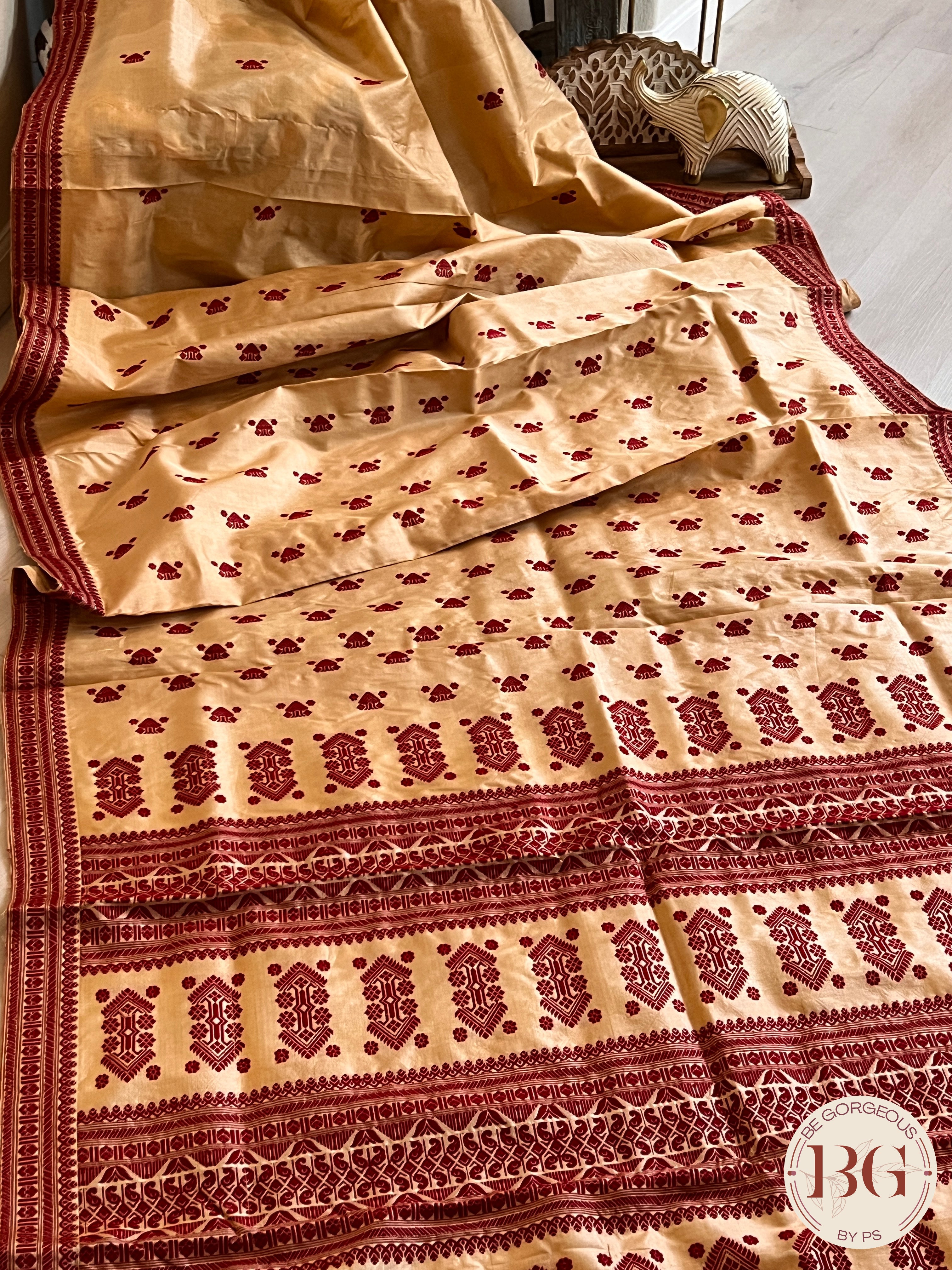 Silkalay - PURE MUGA SILK SAREE with Zari and Red motifs | Facebook