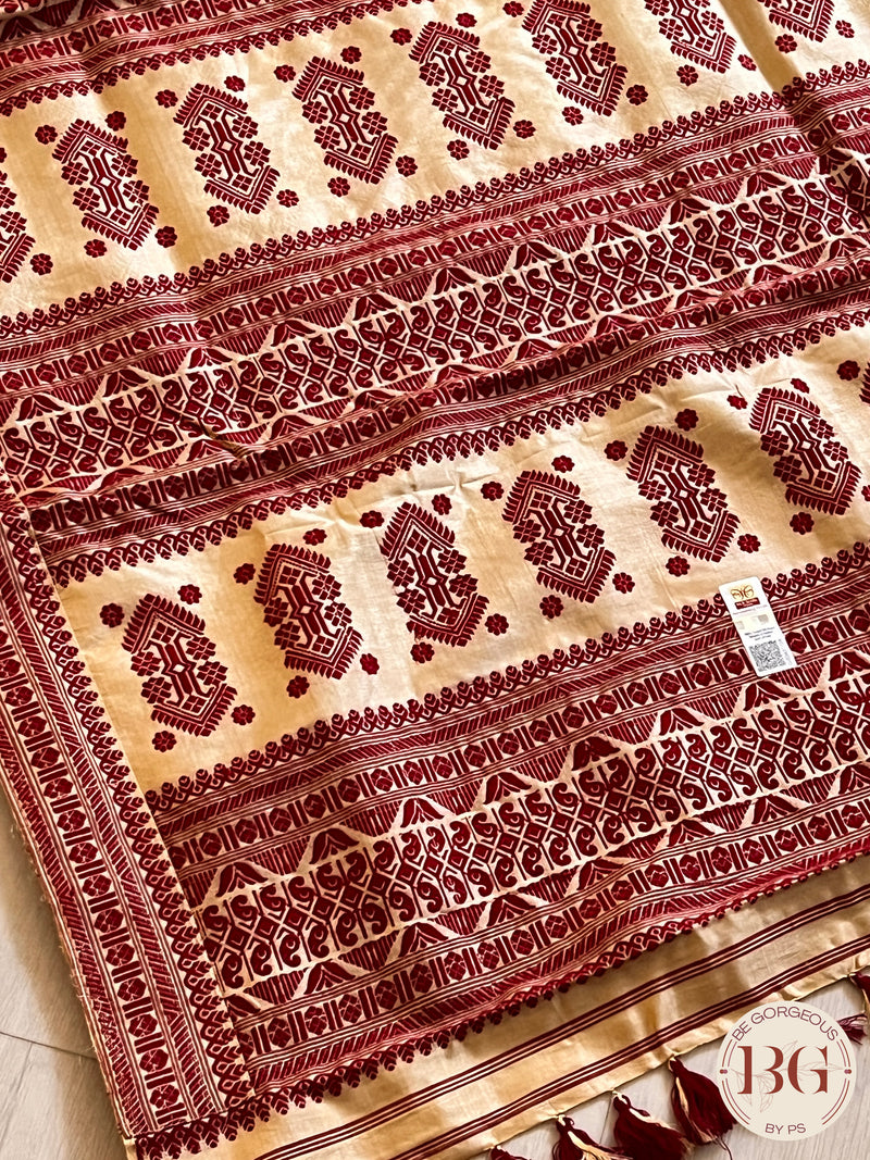 Assam Tussar Silk Saree RED GOLD