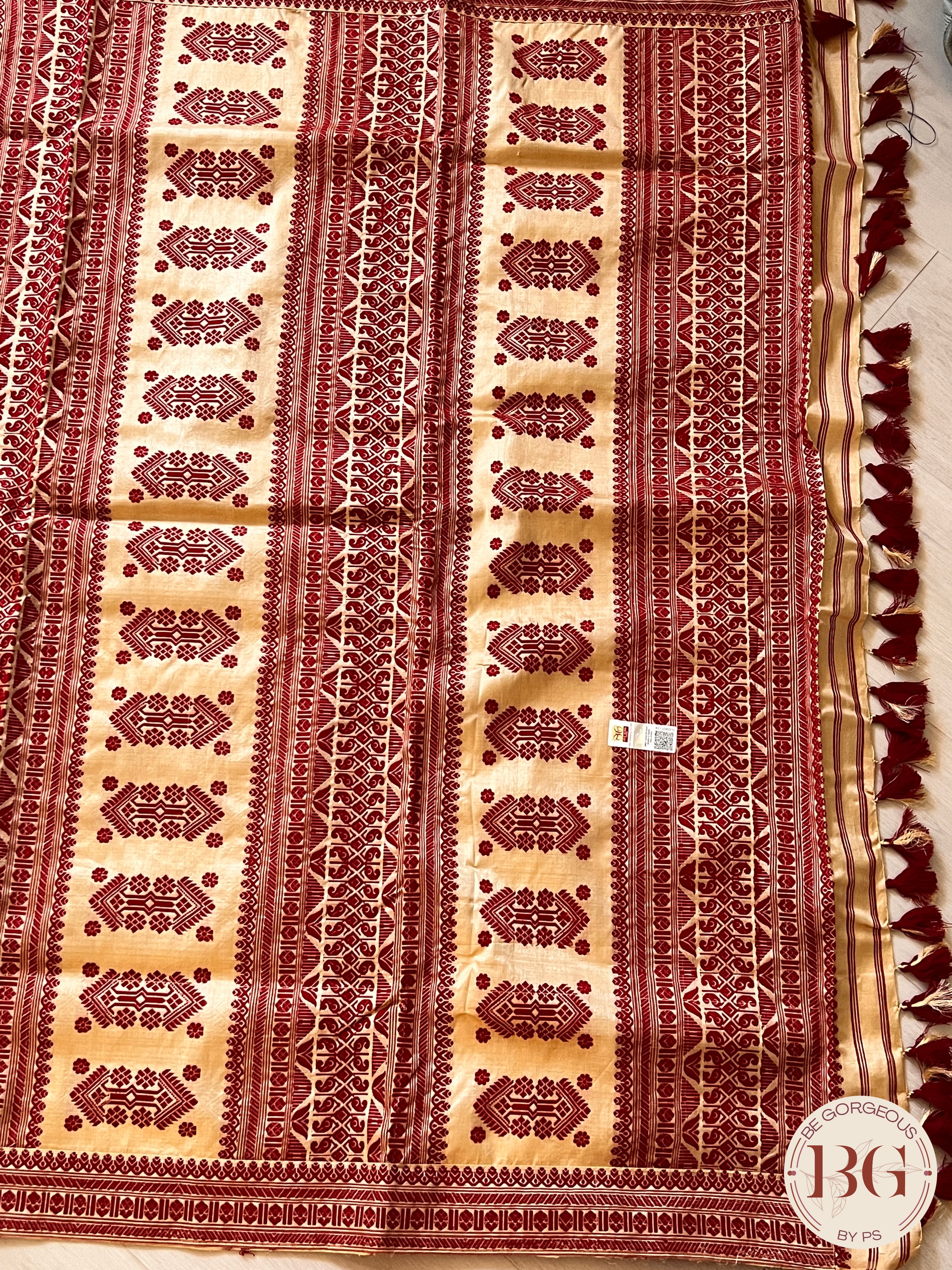 Assam Tussar Silk Saree RED GOLD