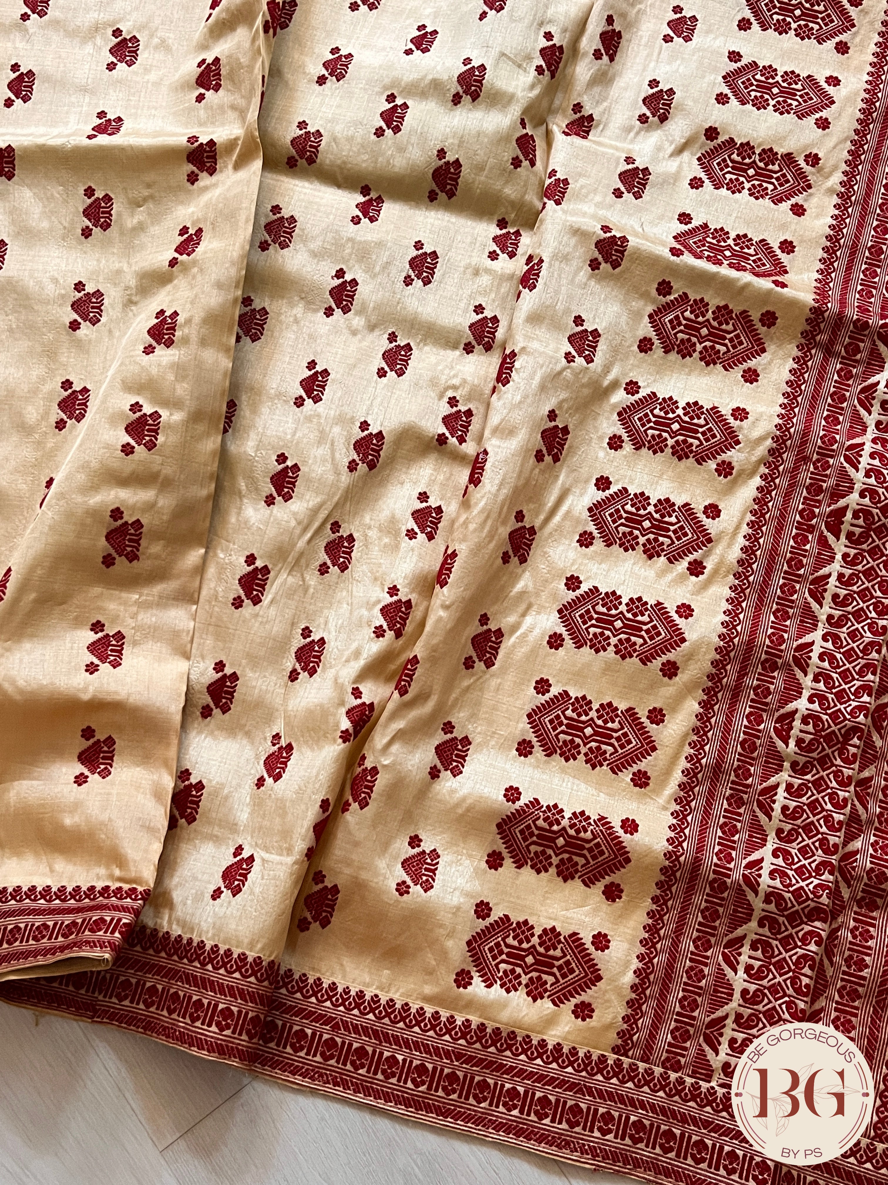 Assam Tussar Silk Saree RED GOLD