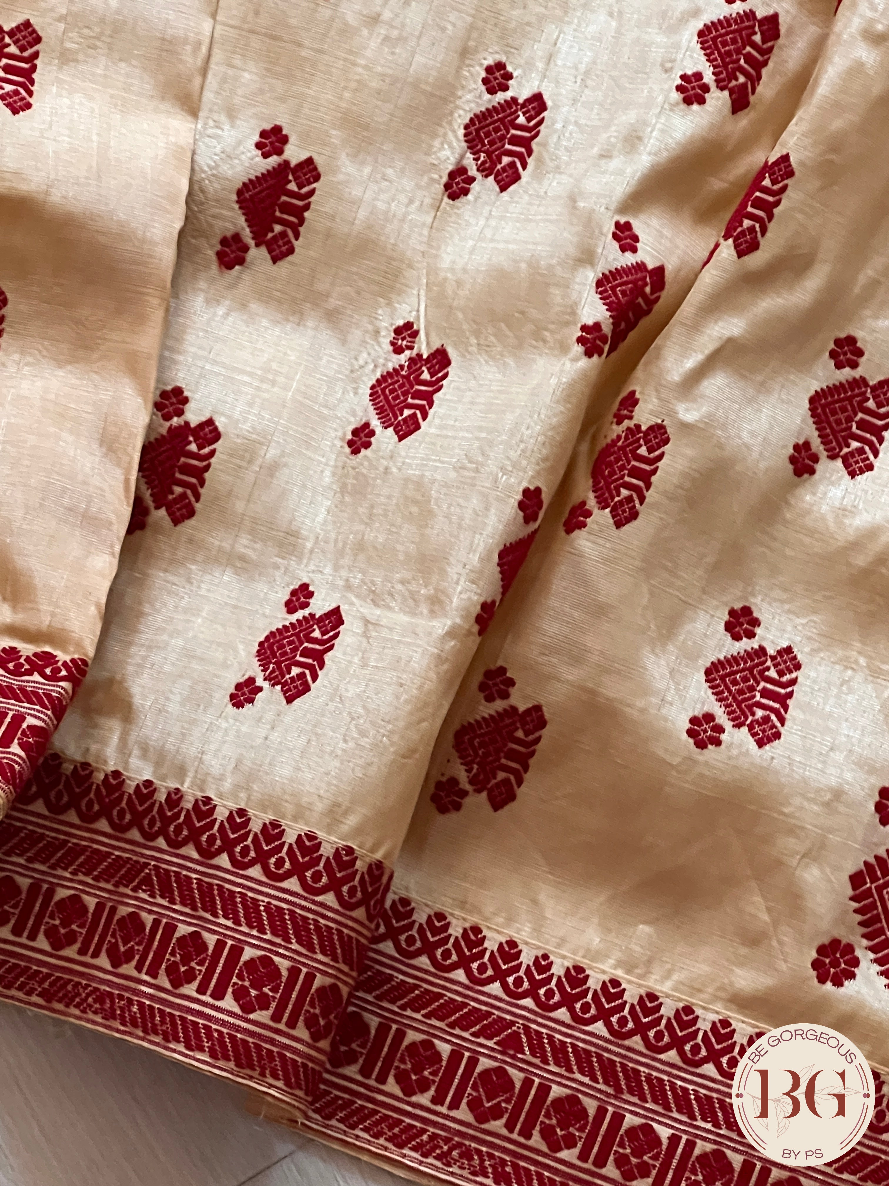 Assam Tussar Silk Saree RED GOLD