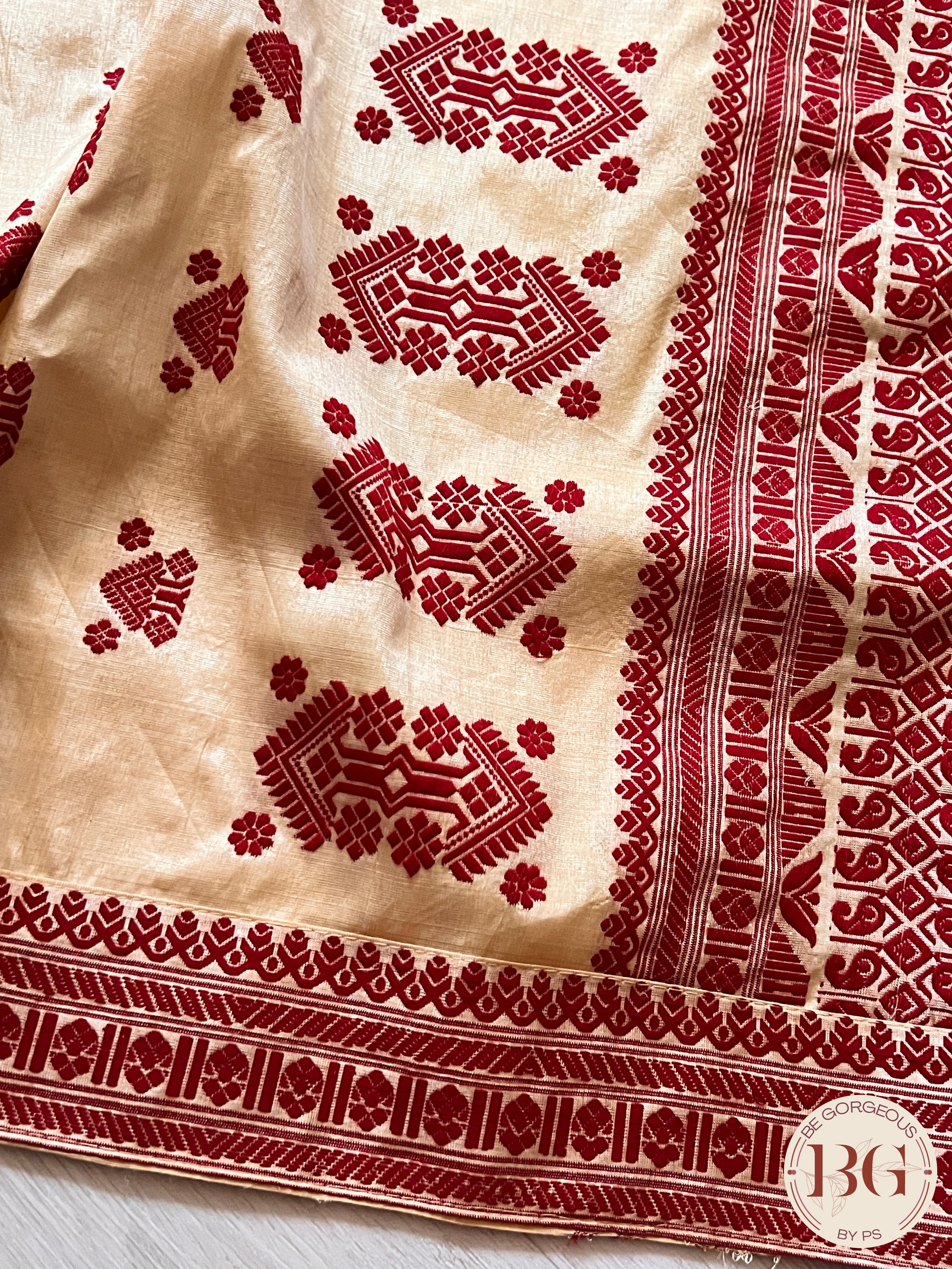 Assam Tussar Silk Saree RED GOLD