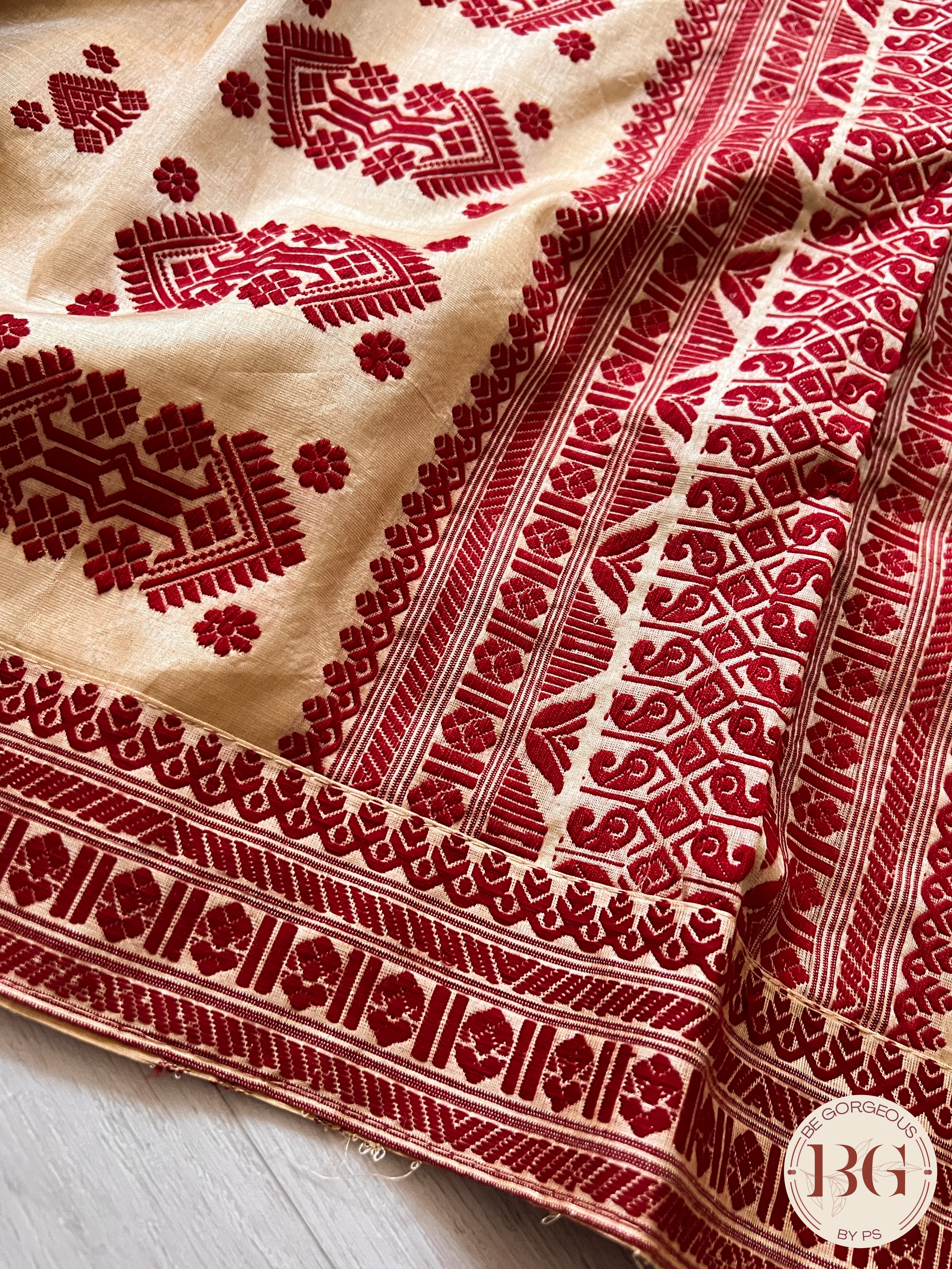 Assam Tussar Silk Saree RED GOLD