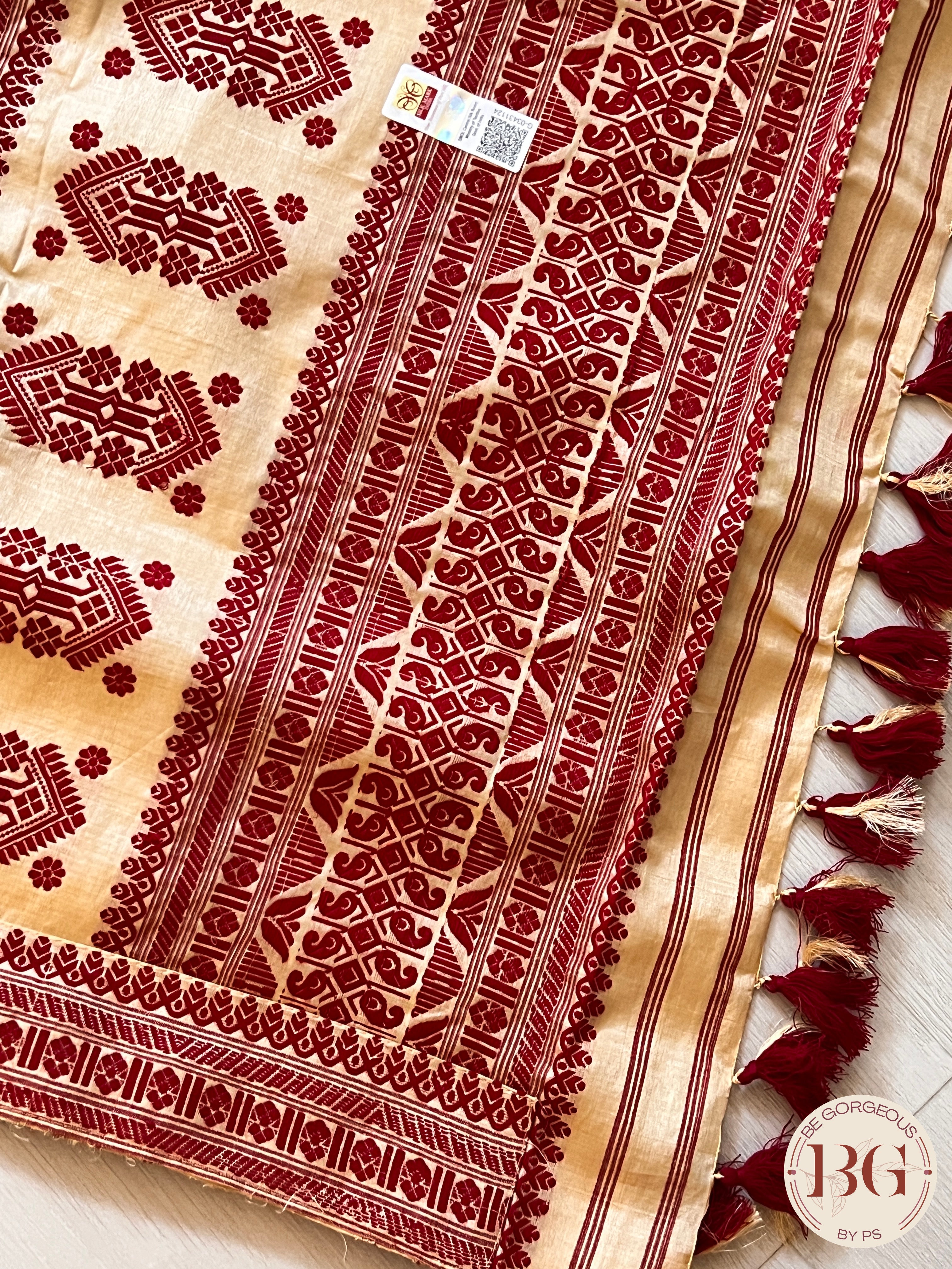 Assam Tussar Silk Saree RED GOLD