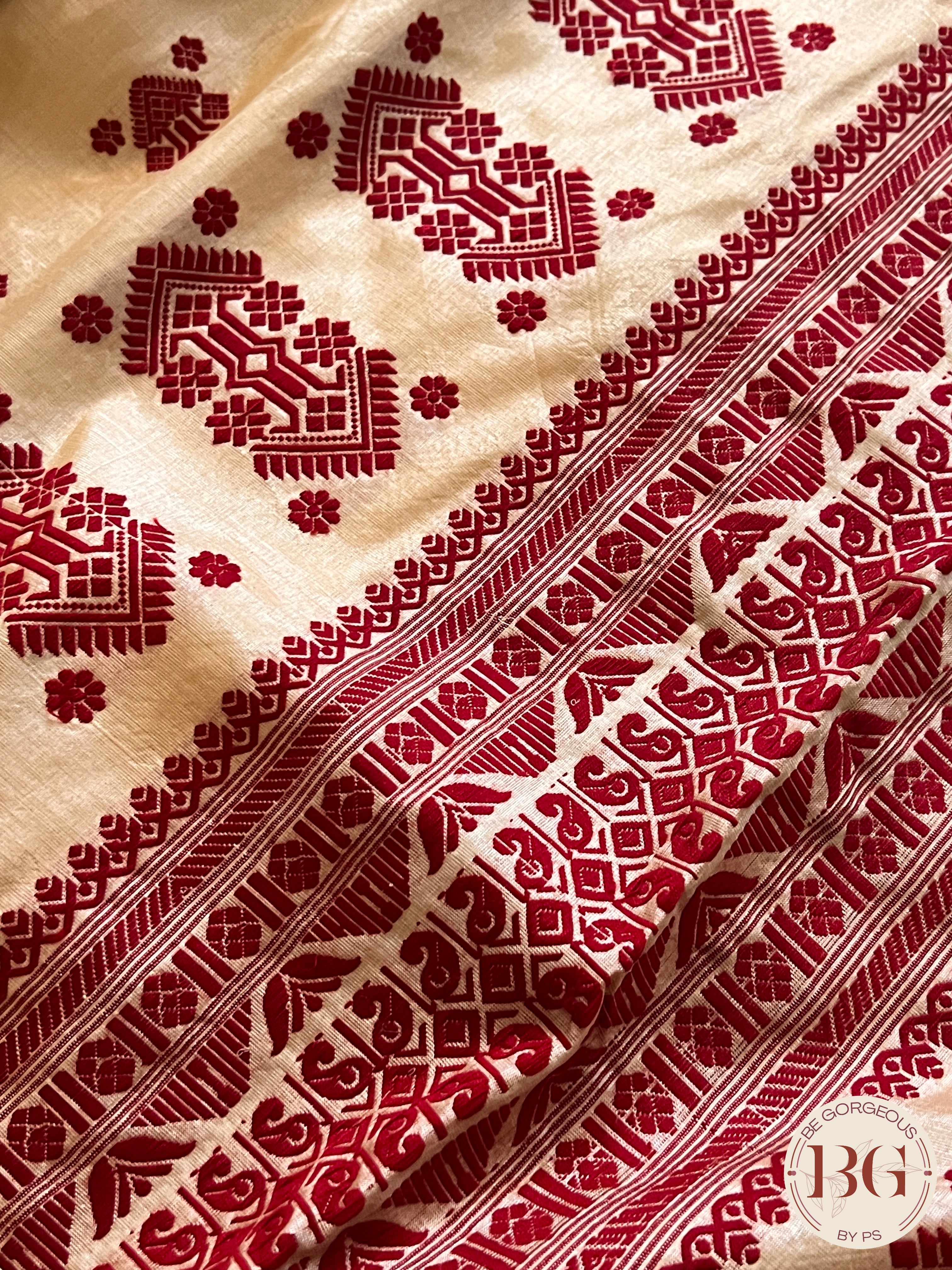 Assam Tussar Silk Saree RED GOLD