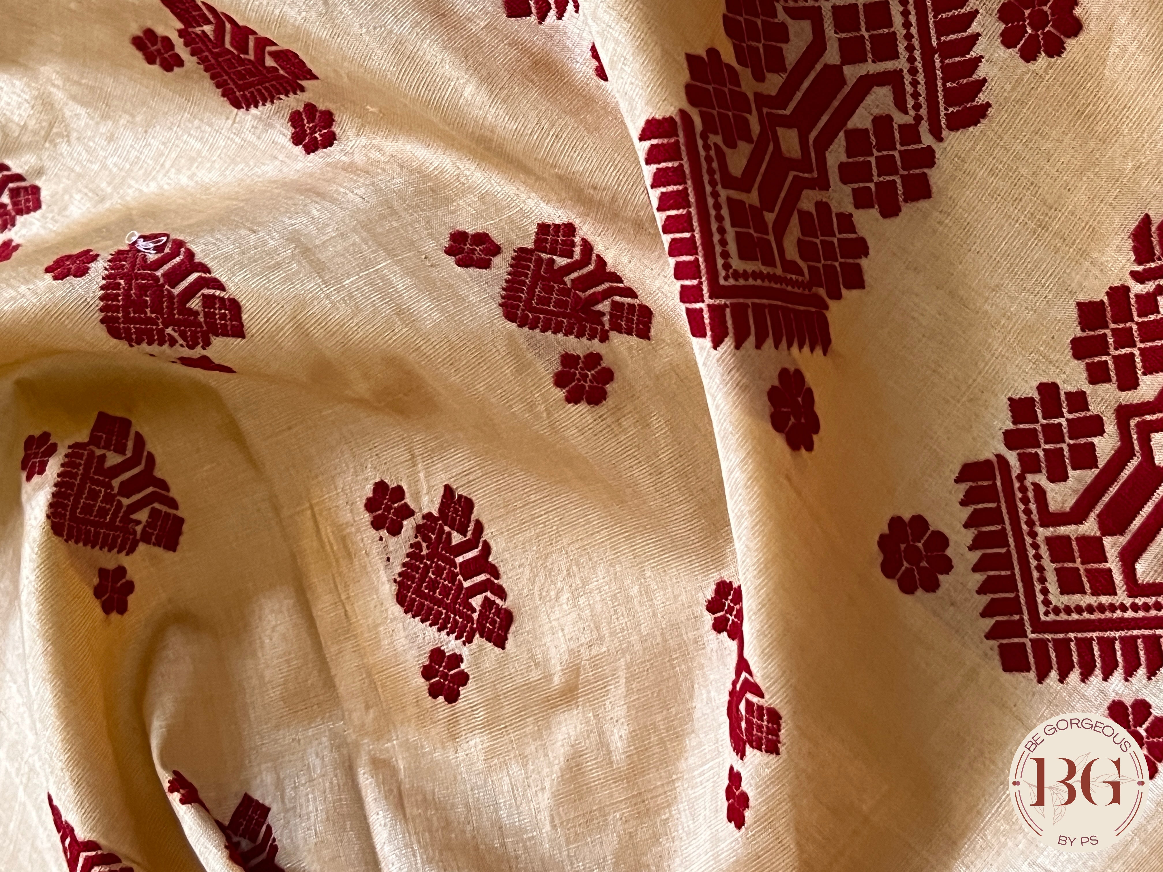 Assam Tussar Silk Saree RED GOLD