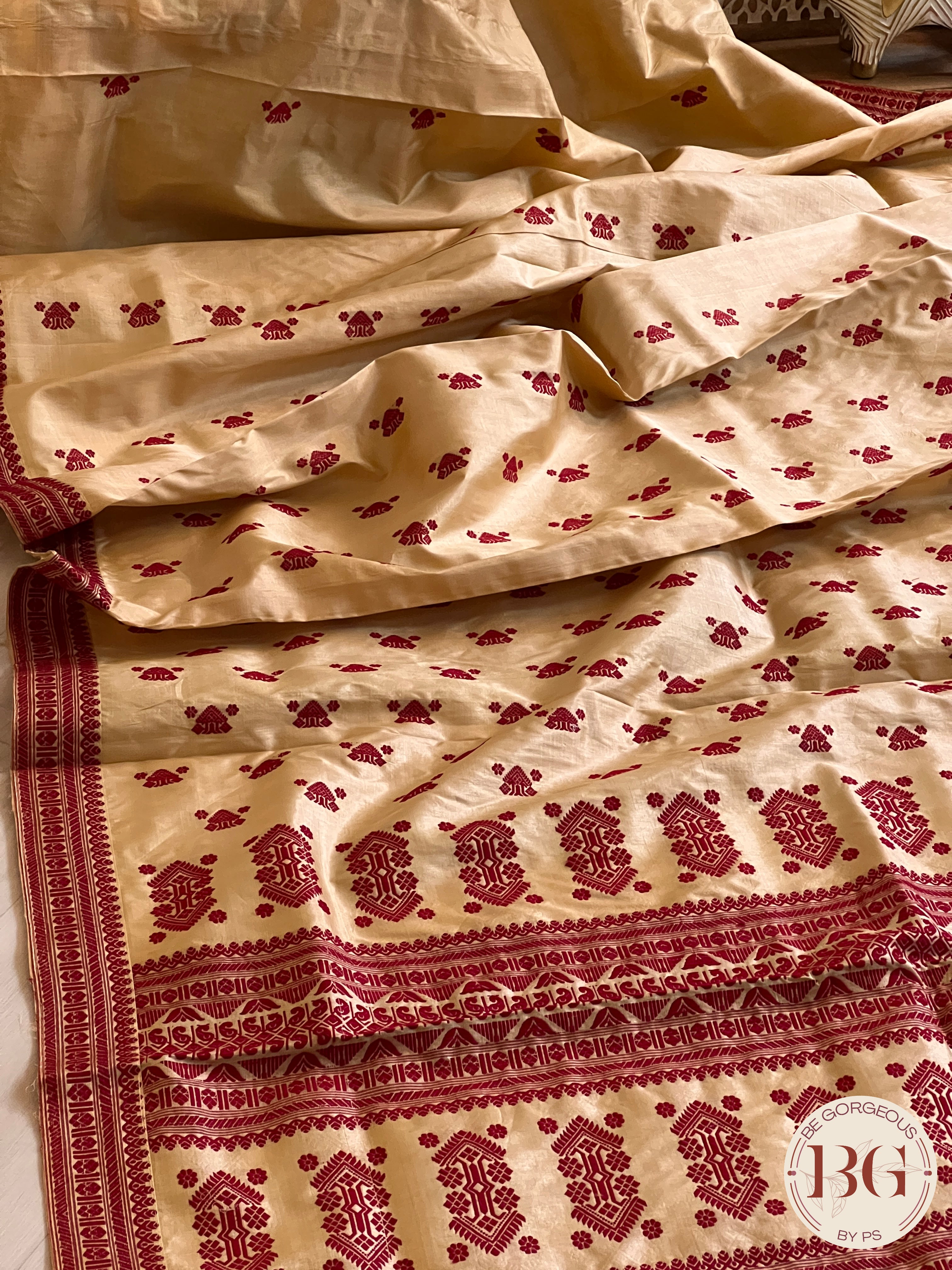 Assam Tussar Silk Saree RED GOLD