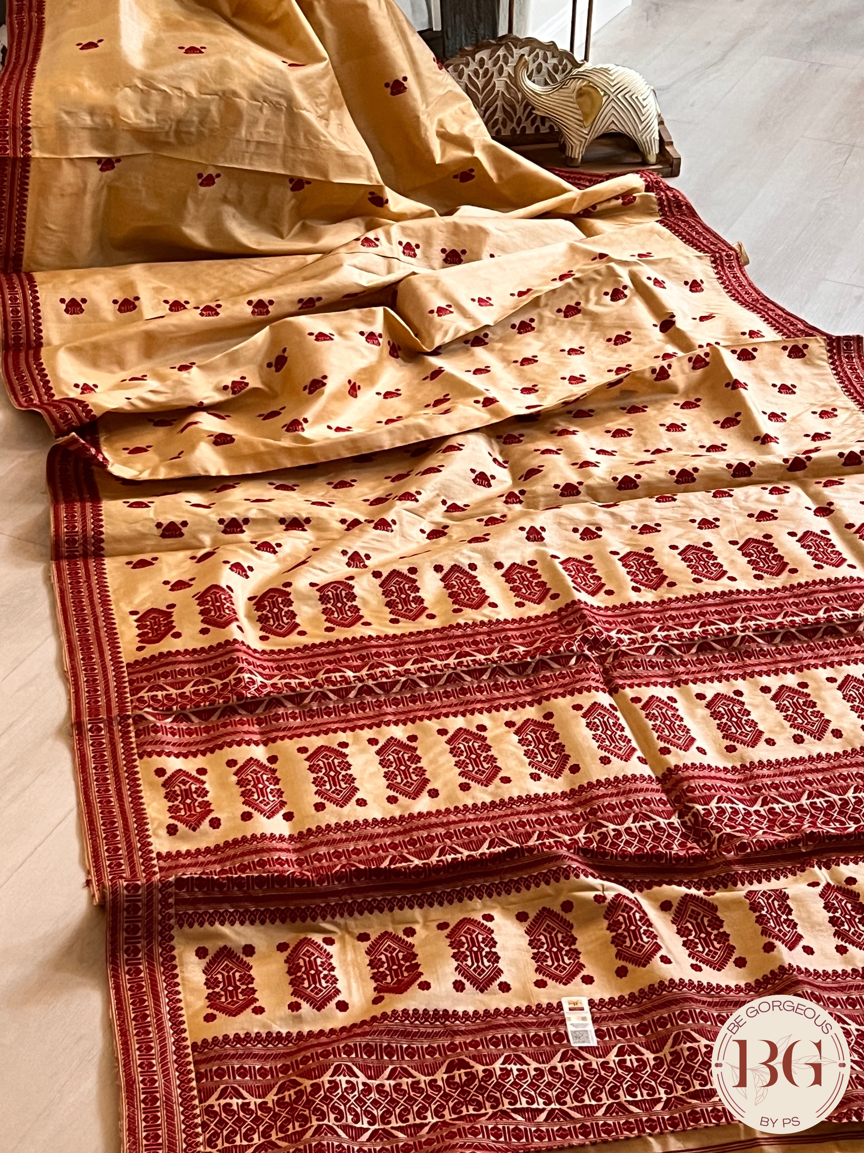 Assam Tussar Silk Saree RED GOLD