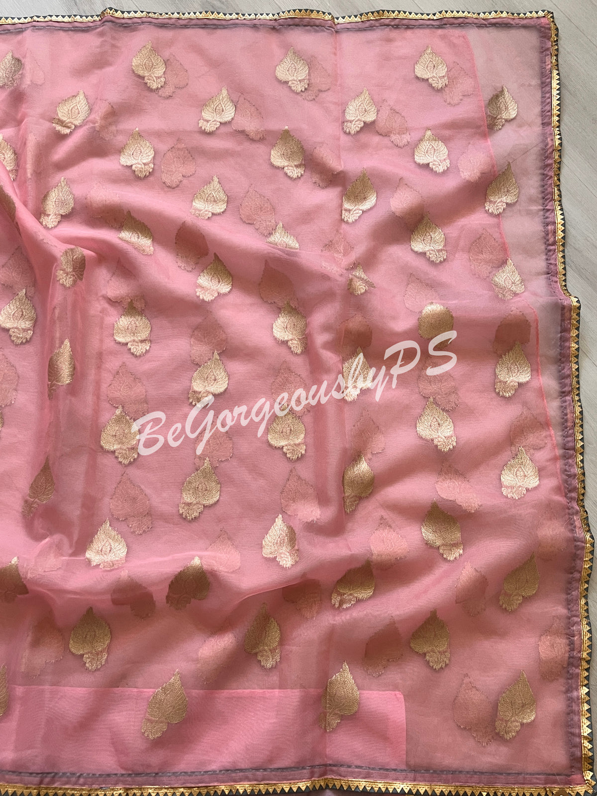 Organza with foil work Pink