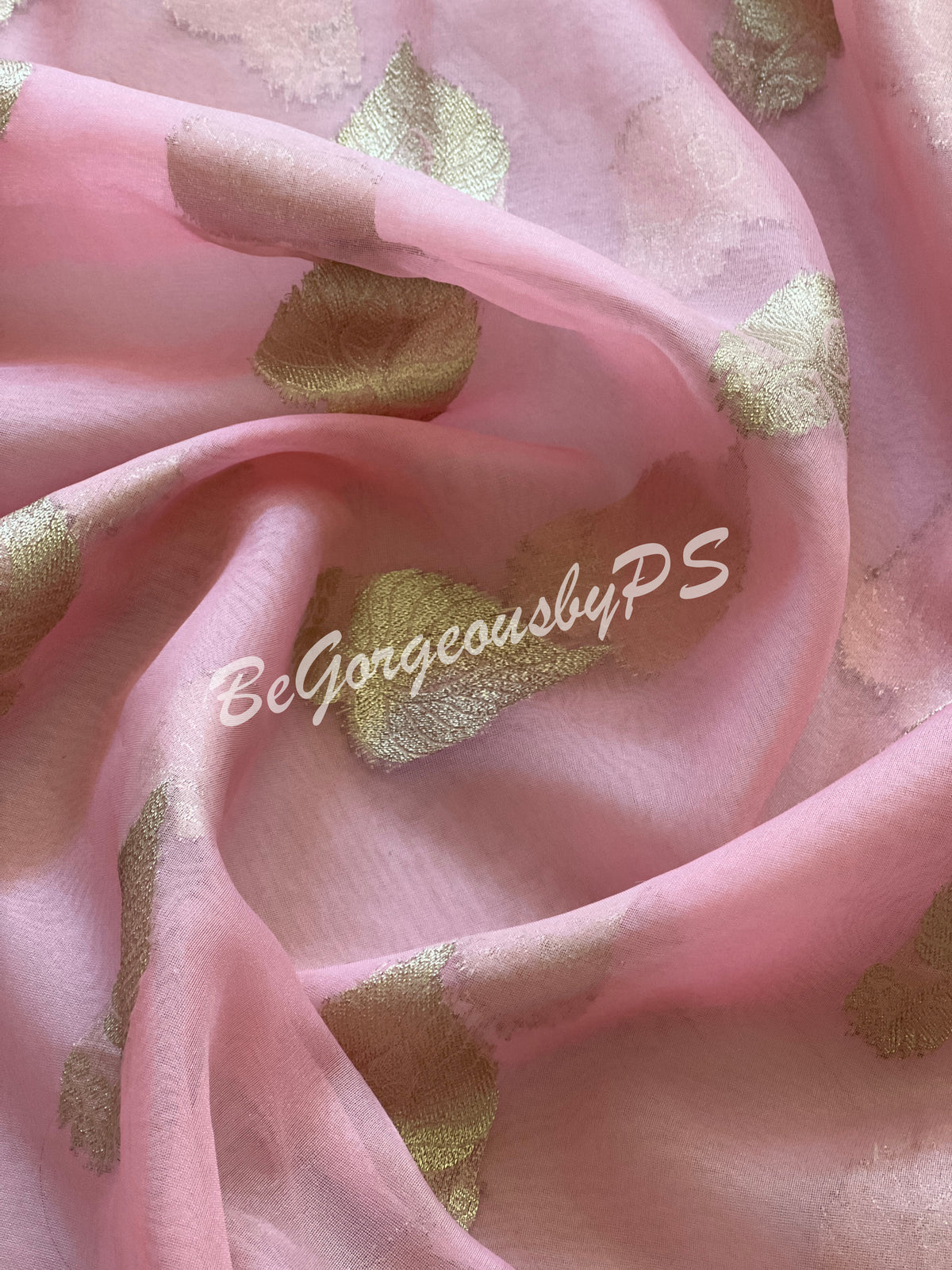 Organza with foil work Pink