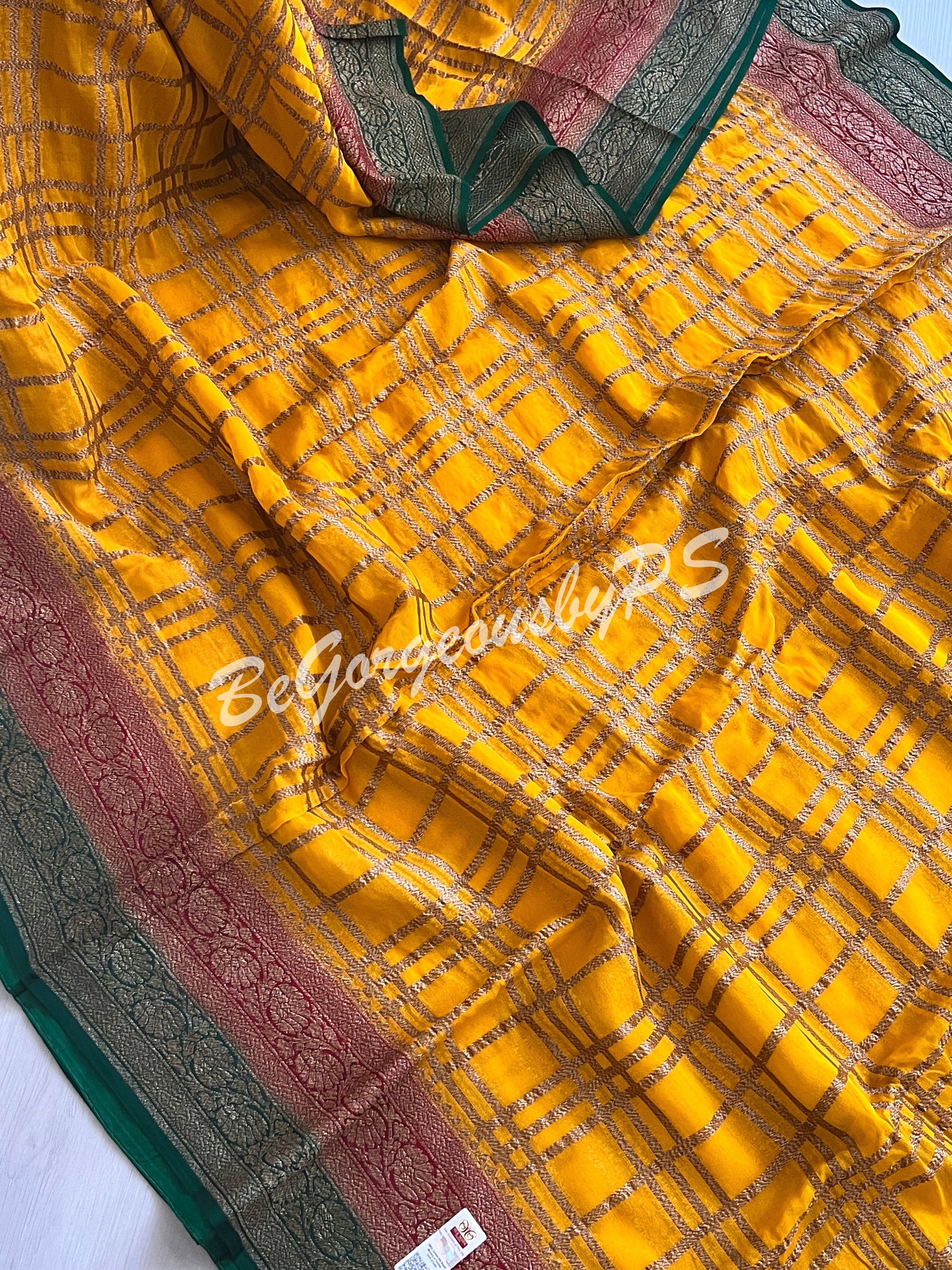 Banarasi Khaddi georgette silk with antique zari and stitched blouse - yellow