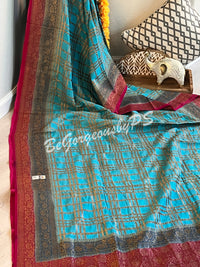 Banarasi Khaddi georgette silk with antique zari and stitched blouse - blue