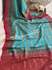 Banarasi Khaddi georgette silk with antique zari and stitched blouse - blue