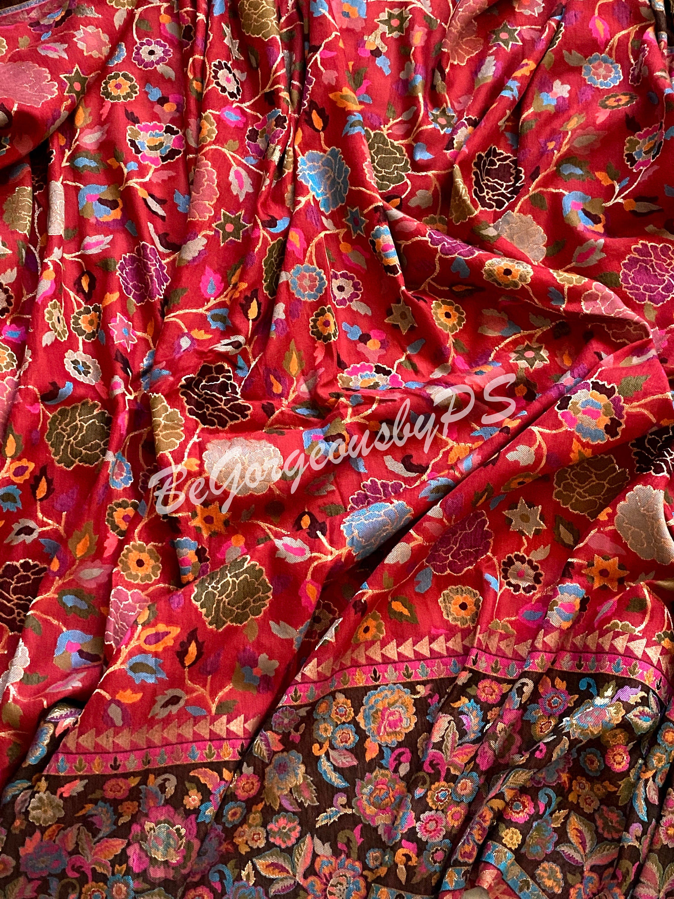 Black Woven Banarasi Kashmiri Pashmina Silk Saree - VJV Now - India