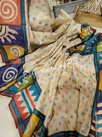 Kantha stitch saree on pure tussar silk